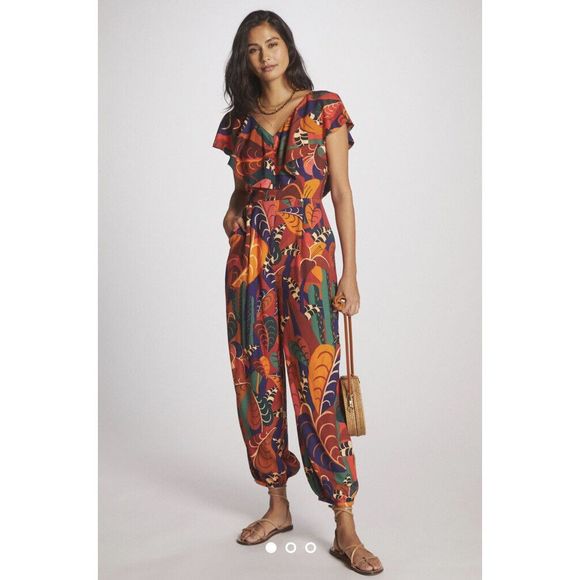 New Anthropologie Farm Rio Ruffled Jumpsuit size Xs - Picture 1 of 7